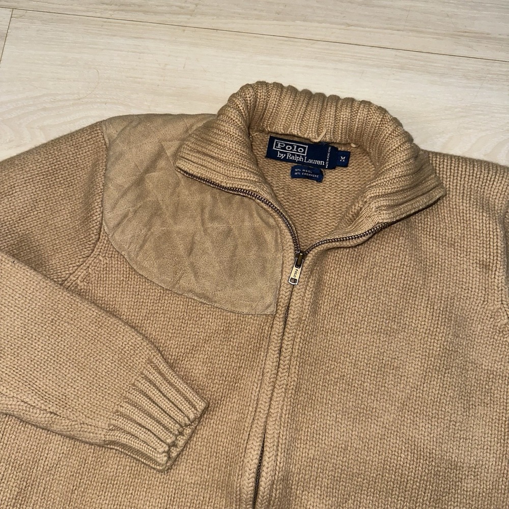 Vintage Polo Ralph Lauren Wool Cashmere Shooting Sweater Mens Medium Zip Up Rare